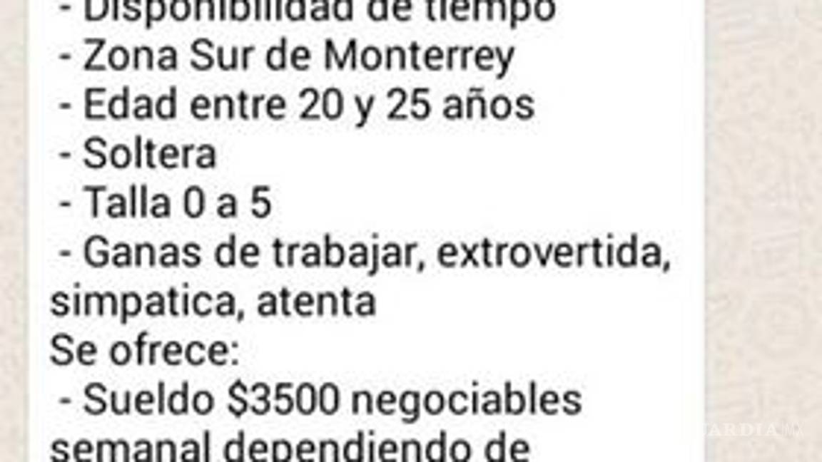 $!Empresa de Monterrey solicita asistente personal para contacto 'íntimo' y muchacha lo denuncia en redes