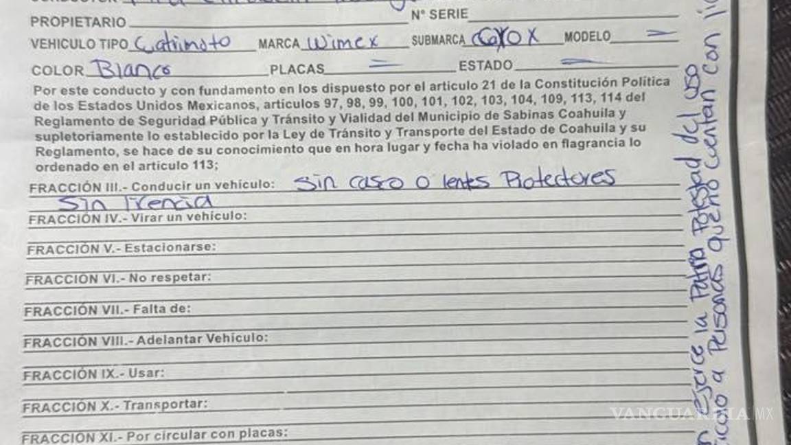 $!La boleta de infracción emitida por el Ayuntamiento de Sabinas contra una niña de 9 años se viralizó y generó fuertes críticas por presunto abuso de autoridad.