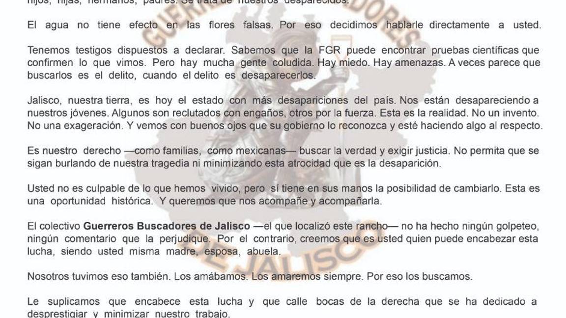 $!‘Tenemos pruebas... Pero no nos quieren escuchar’: Guerreros Unidos de Jalisco envía carta a Sheinbaum