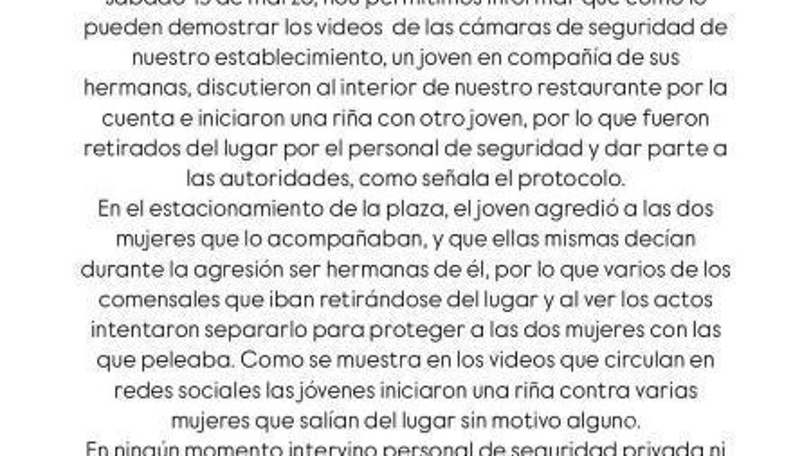 $!Reyes Salón Cantina emite un comunicado aclarando que el joven y sus hermanas fueron retirados por el personal del bar antes de la agresión fuera del establecimiento.