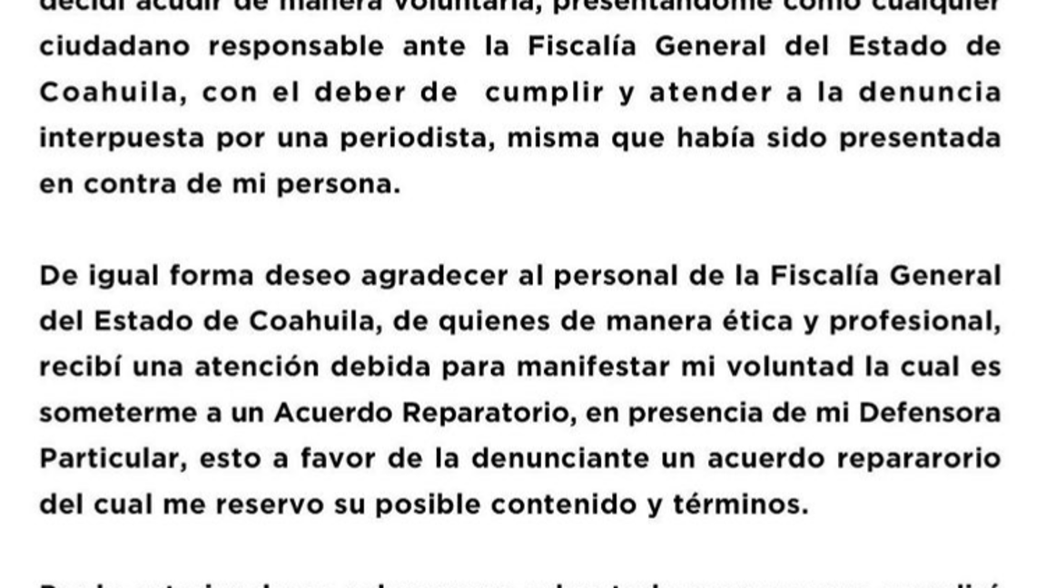$!Pablo Montero se disculpa en Instagram con reportera tras acudir a la Fiscalía de Coahuila en Saltillo