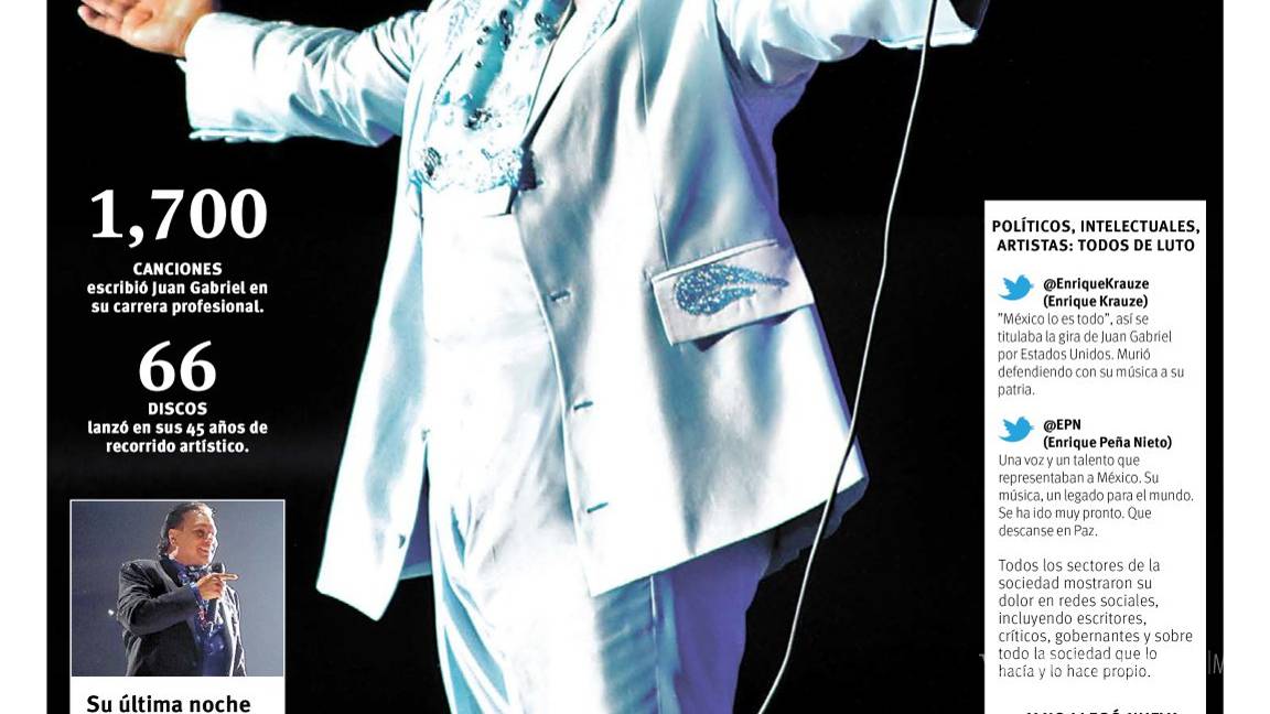 $!Así despidieron los periódicos del mundo a Juan Gabriel