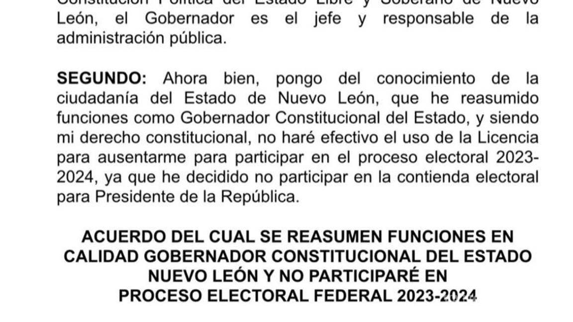$!Samuel García confirma la decisión de regresar al Gobierno de Nuevo León y abandonar la contienda de Movimiento Ciudadano por la Presidencia.