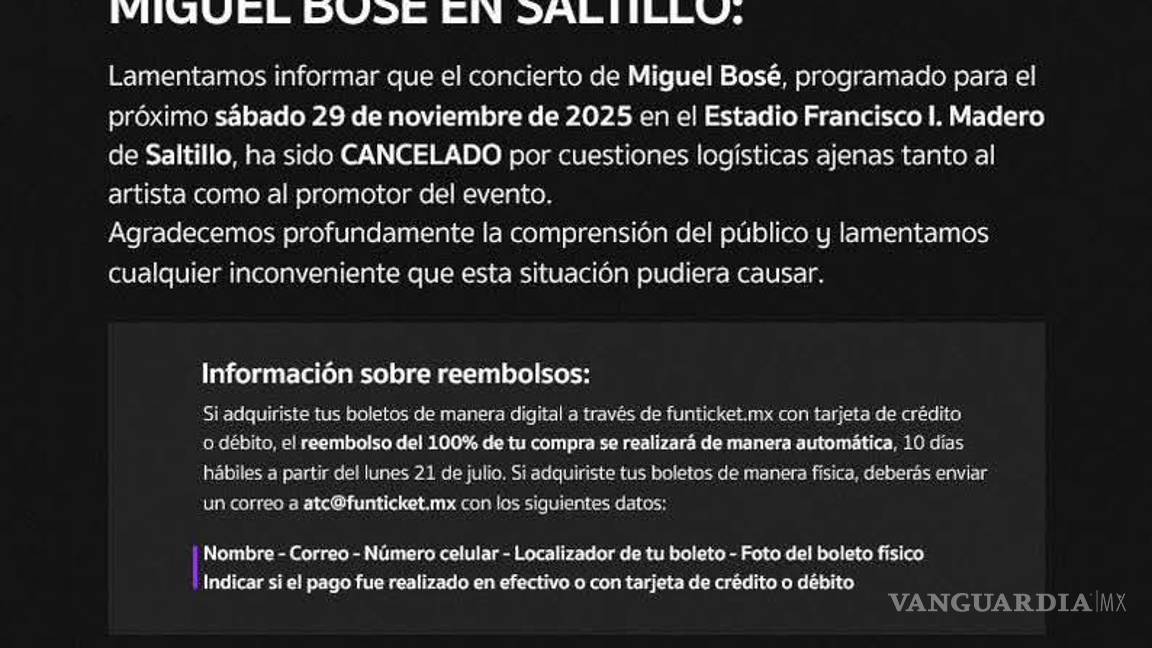 $!El comunicado de Funticket confirmó la cancelación por “cuestiones logísticas”.