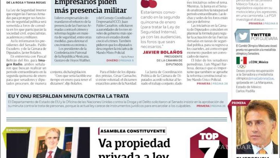 $!Titulares Prensa Nacional 13/12/2016