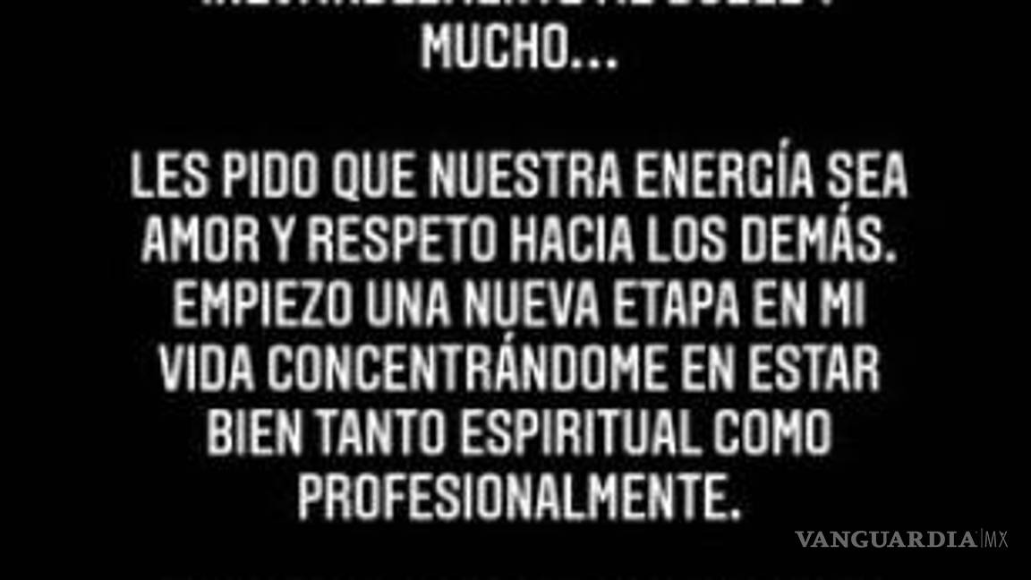 $!Mensaje que compartió Belinda en sus historias de Instagram.