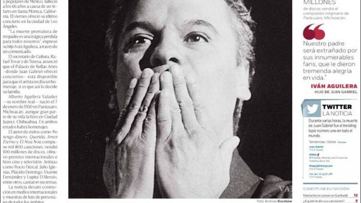 $!Así despidieron los periódicos del mundo a Juan Gabriel