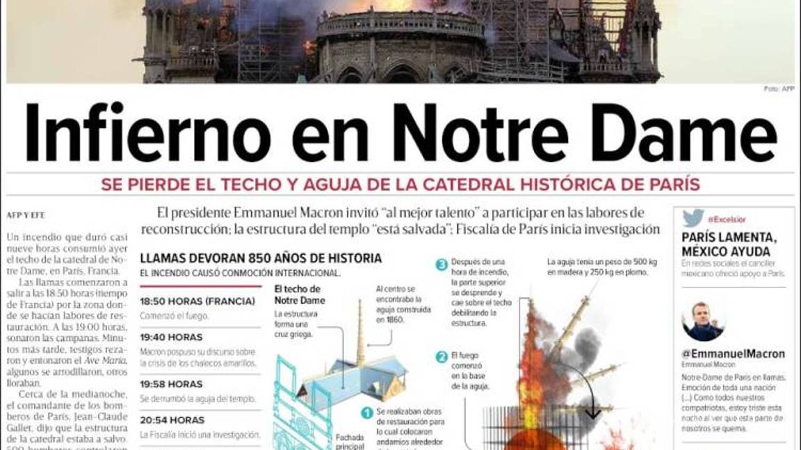 $!El desastre de Notre Dame en 13 portadas de diarios del mundo