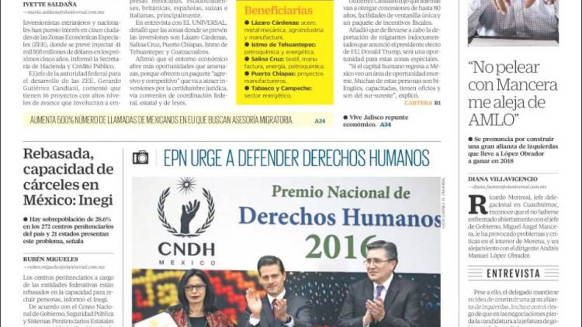 $!Titulares Prensa Nacional 13/12/2016