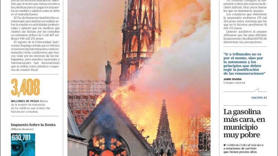 $!El desastre de Notre Dame en 13 portadas de diarios del mundo