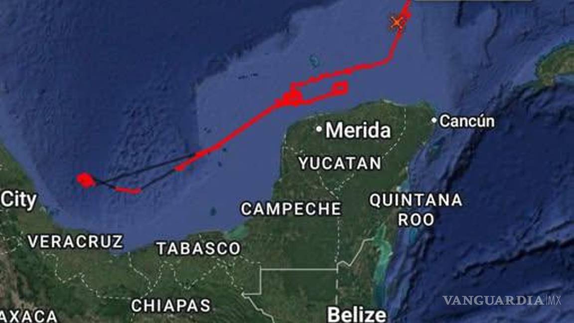 $!Imagen compartida por Código Magenta donde se muestra la presunta trayectoria de un dron estadounidense sobre el sureste mexicano