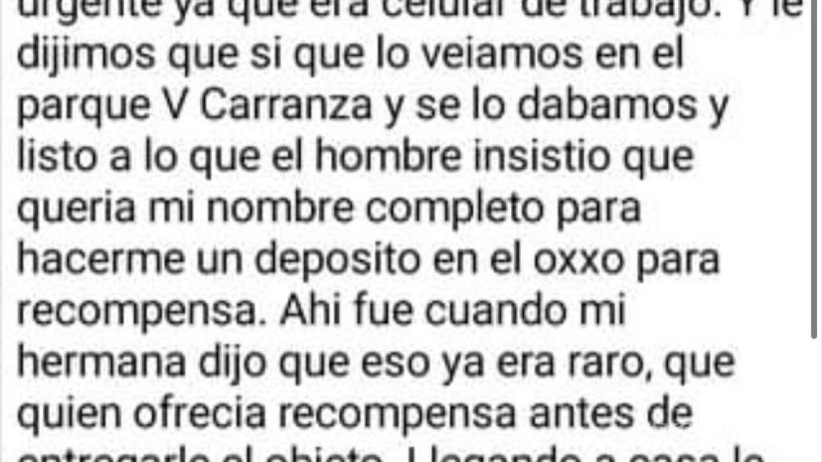 Advierten sobre presunto intento de secuestro en Saltillo con un celular perdido