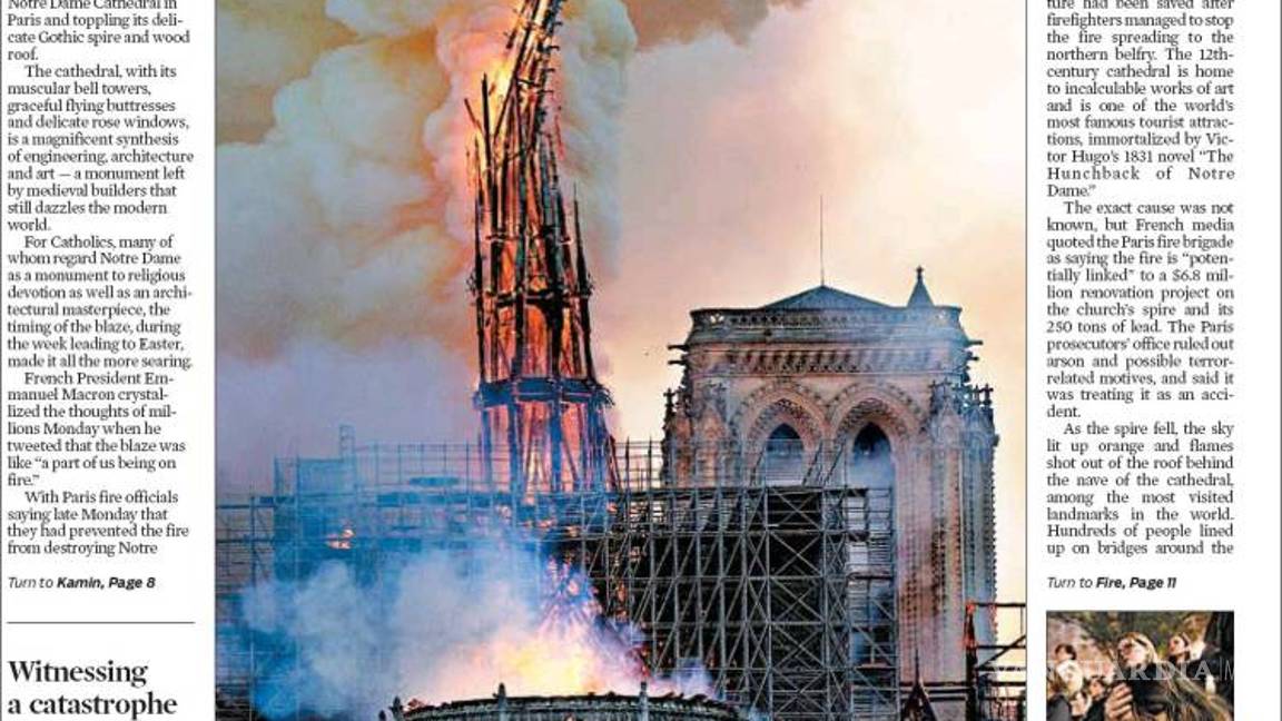 $!El desastre de Notre Dame en 13 portadas de diarios del mundo