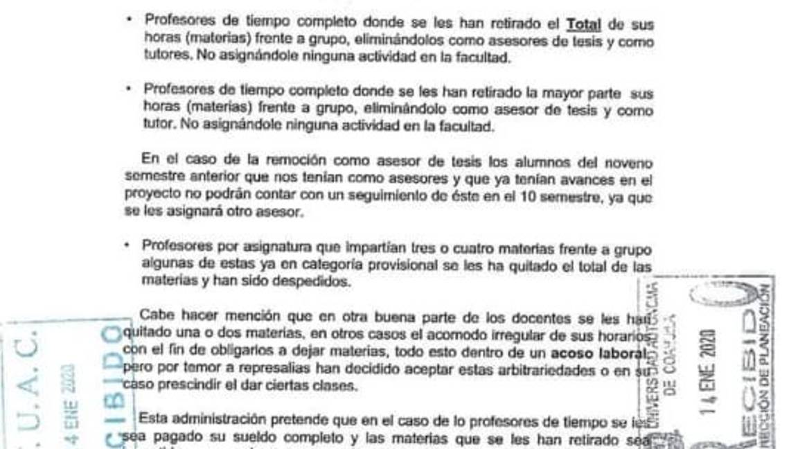 $!Denuncian maestros de Arquitectura acoso laboral en la UAdeC