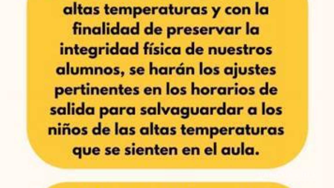 $!La dirección de la escuela primaria Ford 171 “Eloy Dewey Saavedra” T.M. informó sobre las recomendaciones y ajustes en los horarios escolares para proteger a los alumnos de Saltillo ante la ola de calor.