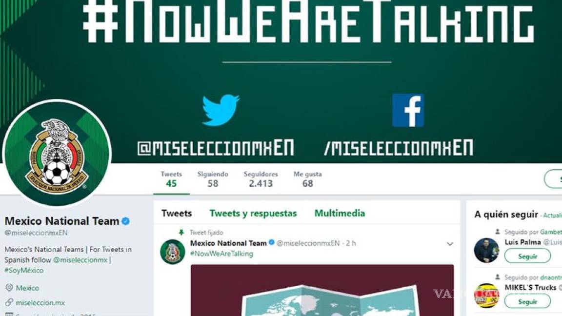 La Selección Mexicana ya tiene cuenta de Facebook y Twitter en inglés