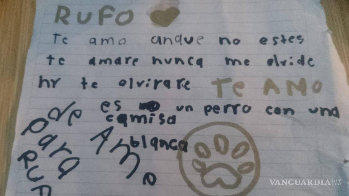 Pequeña de Saltillo escribe cartas a su compañero perdido, Ruffo, una semana después de su desaparición