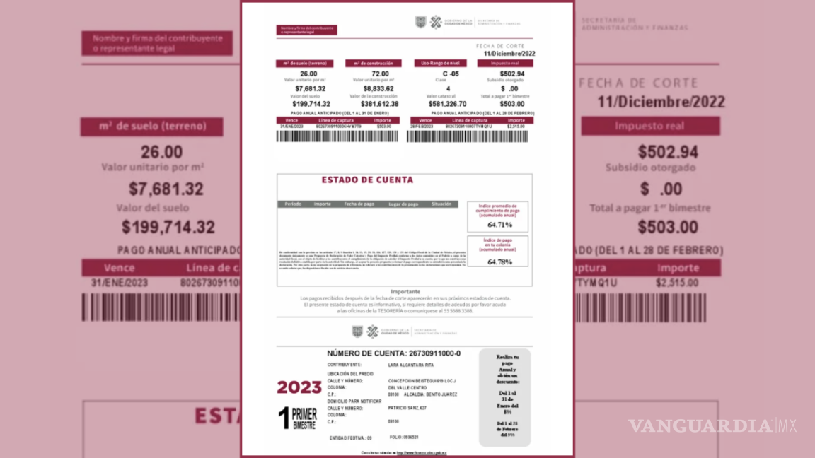 $!La reimpresión de la boleta predial tiene un costo de 49 pesos.