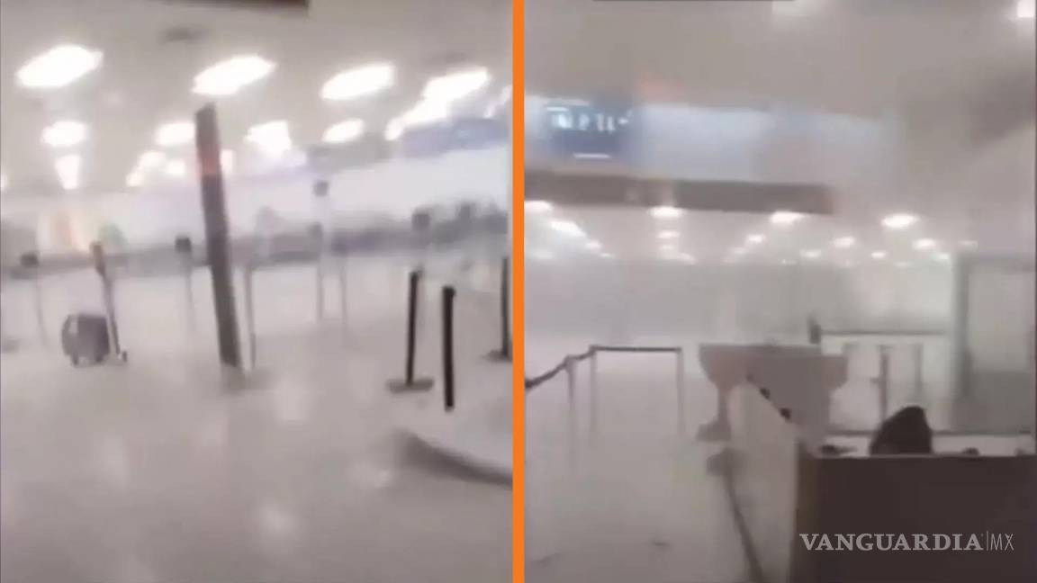 Ráfagas de viento tumban techo de aeropuerto en Mexicali; suspenden actividades
