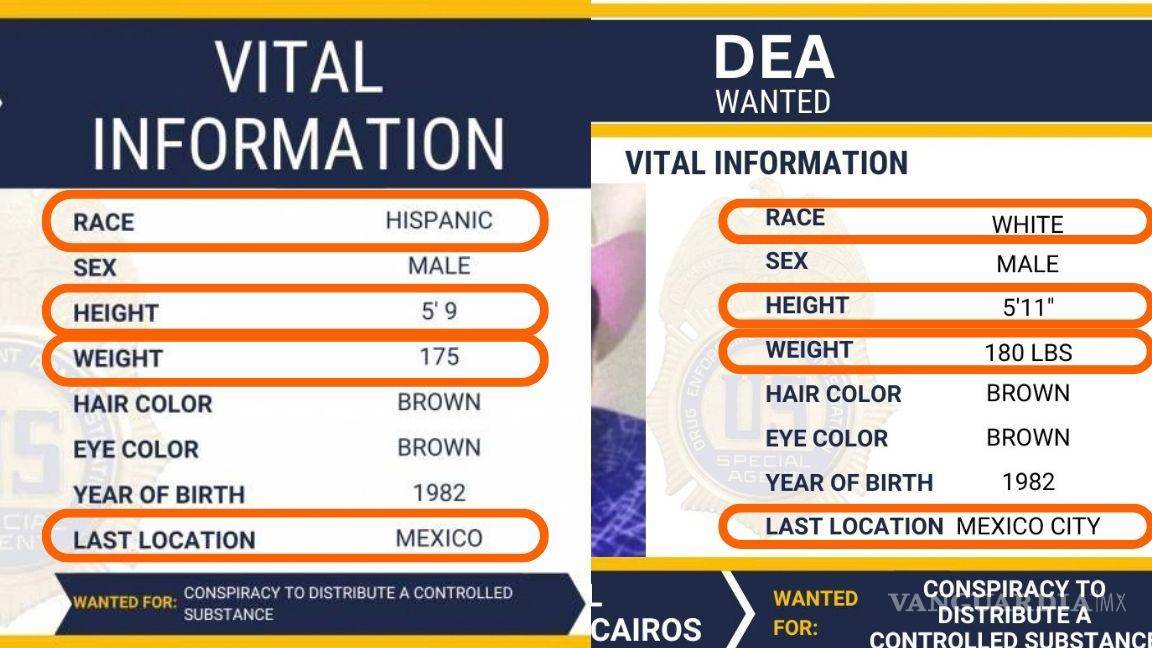 $!En el lado izquierdo se encuentra la información original difundida por Estados Unidos sobre las características de Ismael Zambada Sicairos, conocido como ‘Mayito Flaco’, mientras que en la derecha se encuentra la nueva ficha publicada por la DEA.