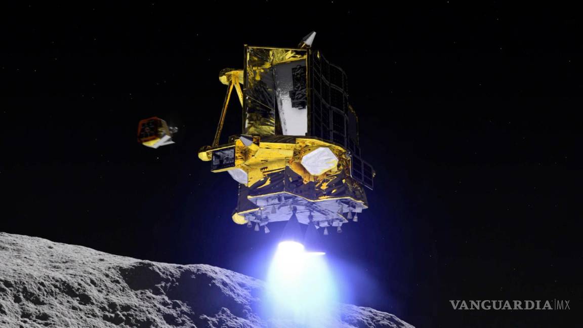 $!Una ilustración artística del aterrizaje en la Luna del SLIM (Smart Lander for Investigating Moon) y el despliegue del Vehículo de Excursión Lunar (LEV).