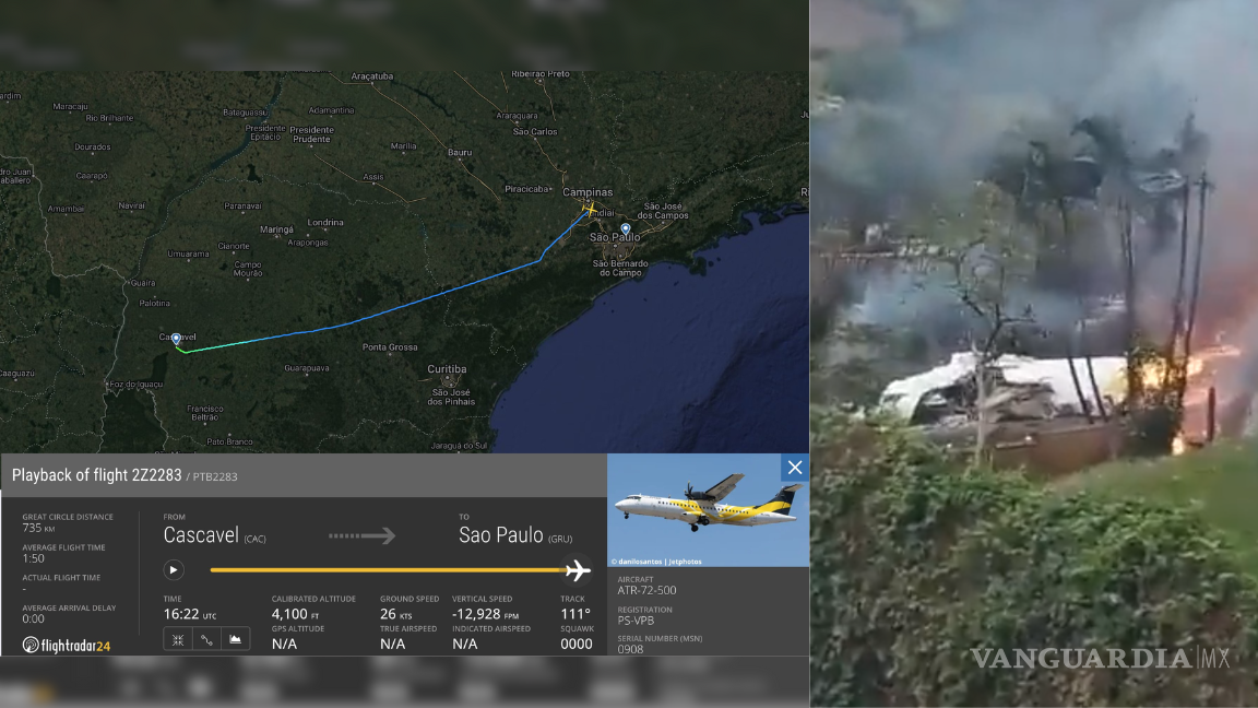 Avión de Voepass se estrella en zona residencial de Vinhedo, São Paulo; se reportan 62 personas fallecidas (VIDEOS)