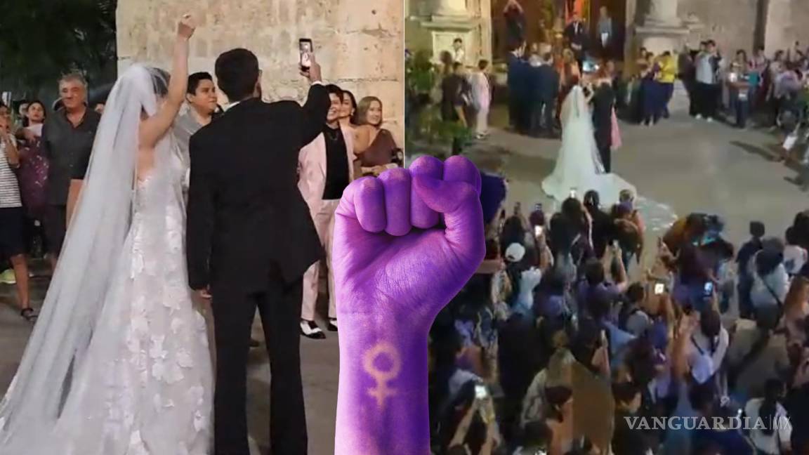 ‘Novia, esta es tu manada’: Así se vivió una boda durante la marcha del 8M en Yucatán