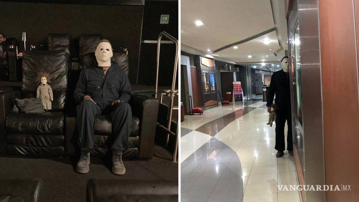 $!Un saltillense se caracterizó del personaje de la serie “Halloween” y cautivó a los asistentes y redes sociales.