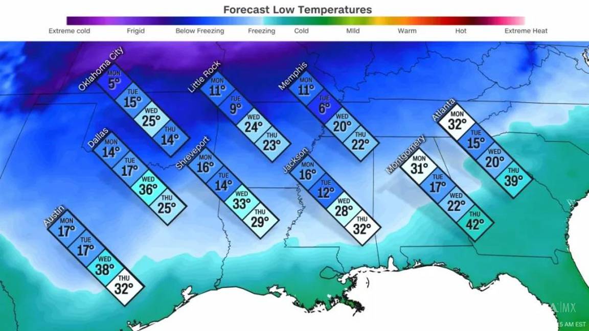 $!Se esperan impactantes nevadas y heladas en el sur de EU por ola de frío ártico