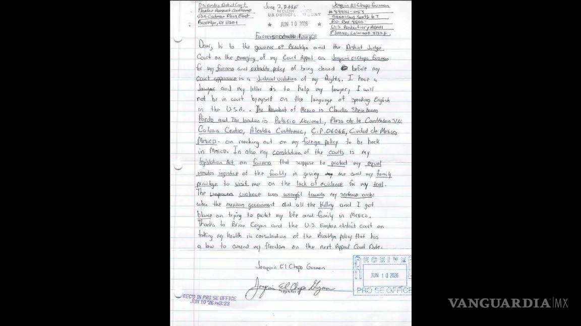 $!Carta de Joaquín Guzmán Loera