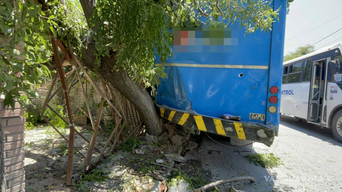 Camión se queda sin frenos y se estampa contra árbol en Saltillo; refresquero resulta herido