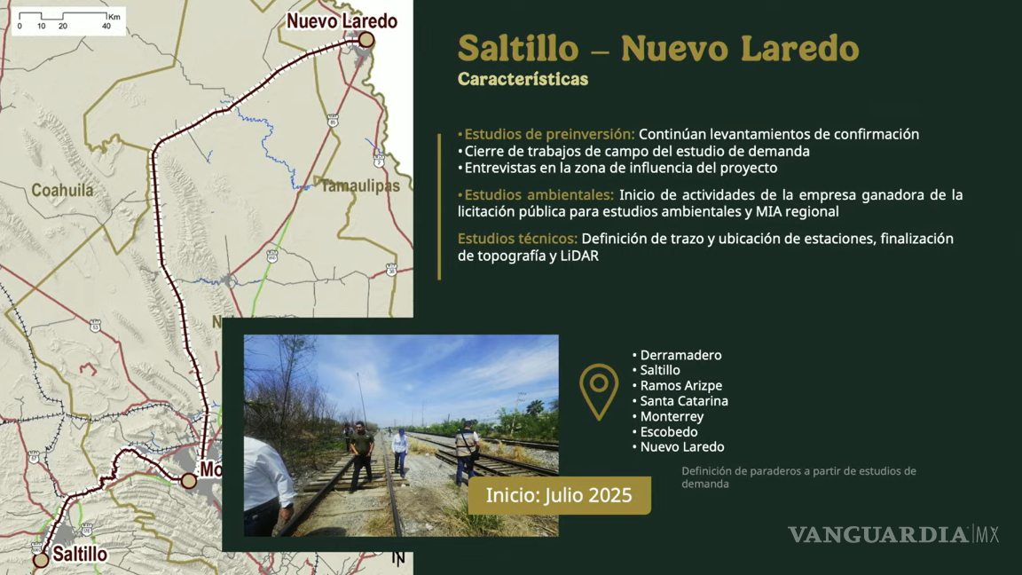 $!Avanza el proyecto del tren de pasajeros Saltillo - Nuevo Laredo; presentan paraderos preliminares