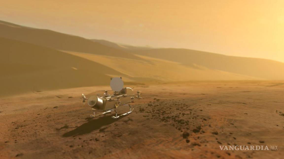$!Imagen artística de la misión Dragonfly de la NASAque sale y se dirige hacia su próximo lugar de aterrizaje en Titán.