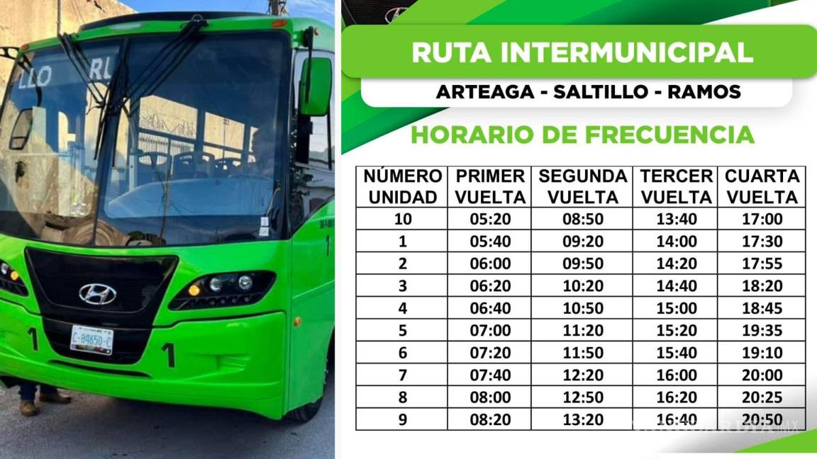 ¡Ya están listos los nuevos ‘Arteaguenses’! Estos son los horarios de la ruta Arteaga-Saltillo