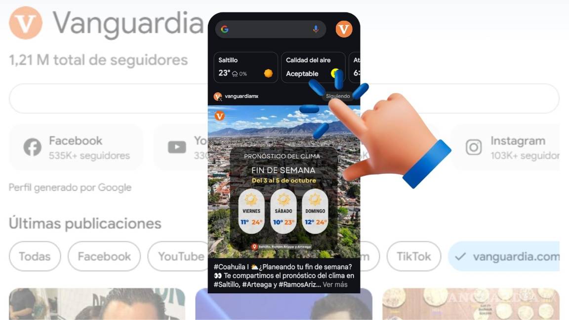 $!¿Cómo personalizar tu feed de Google Discover? Sigue a VANGUARDIA MX con un solo clic.