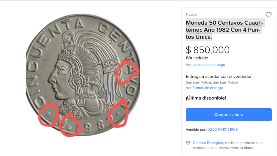 Descubre la moneda de 50 centavos de 1982 con cuatro puntos que se vende en 850 mil pesos