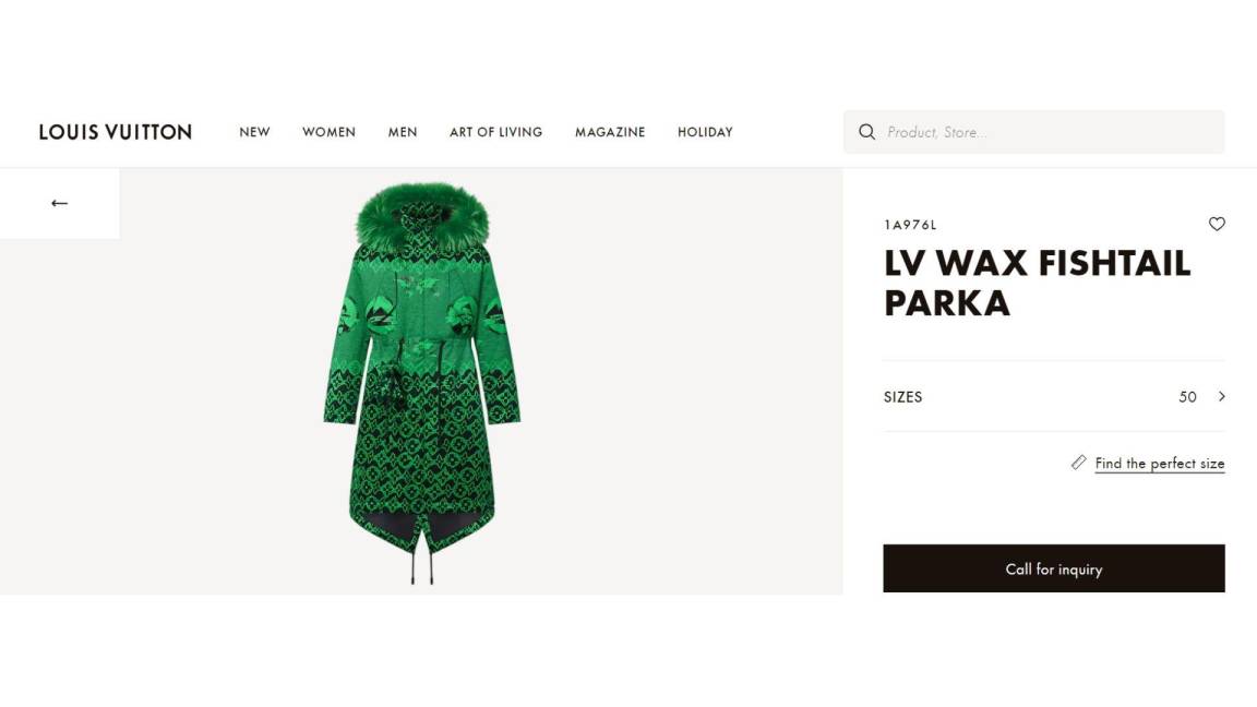 $!Parka en color verde marca Louis Vuitton con un costo de aproximadamente 7 mil 816 dólares.
