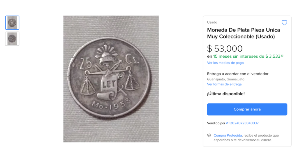 Curiosa moneda mexicana de plata se vende en miles de pesos por internet