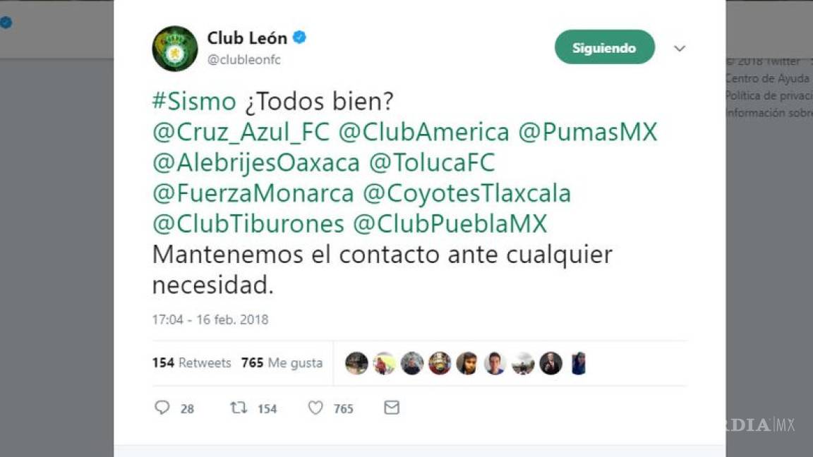 Equipos de la Liga MX se reportan 'bien' tras sismo de 7.2 grados
