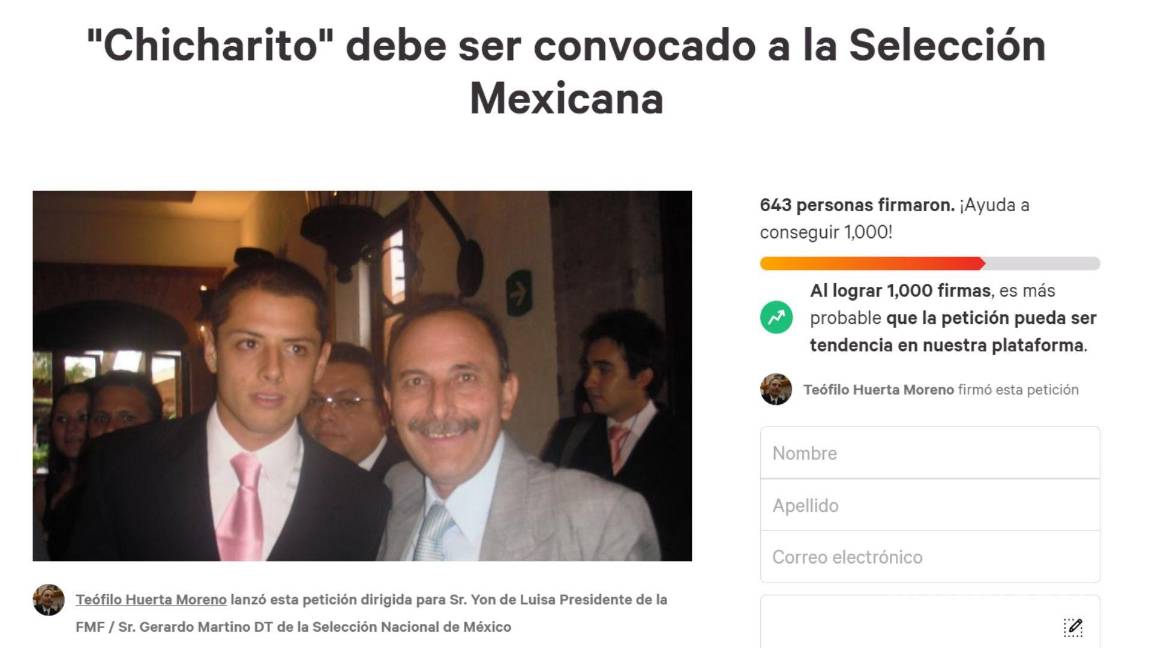 $!La misma petición redacta los logros que ha obtenido Javier Hernández