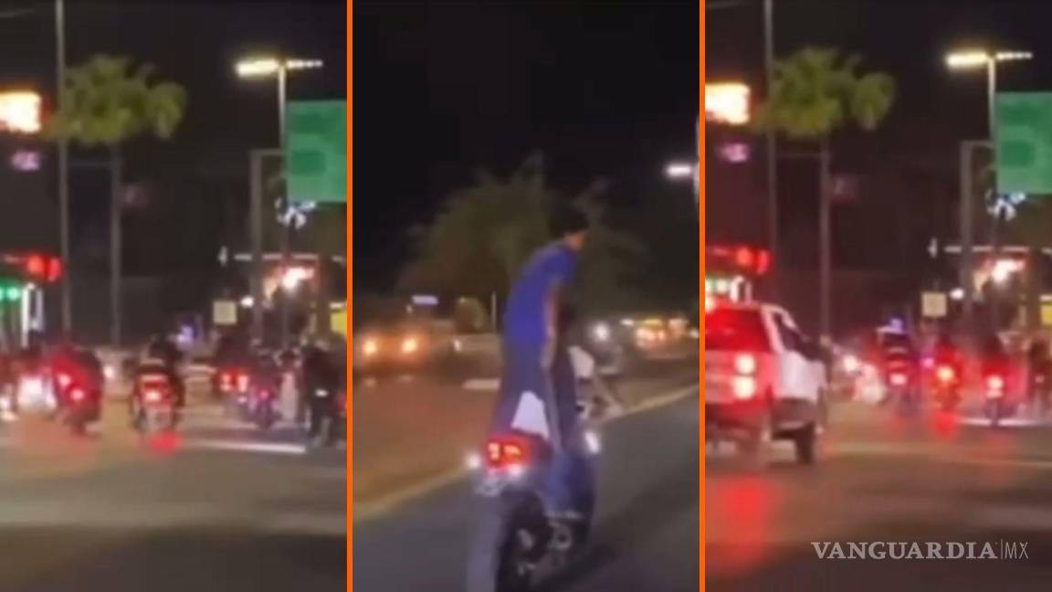 Captan a jóvenes motociclistas recorriendo Monclova sin respetar señalamientos viales (video)