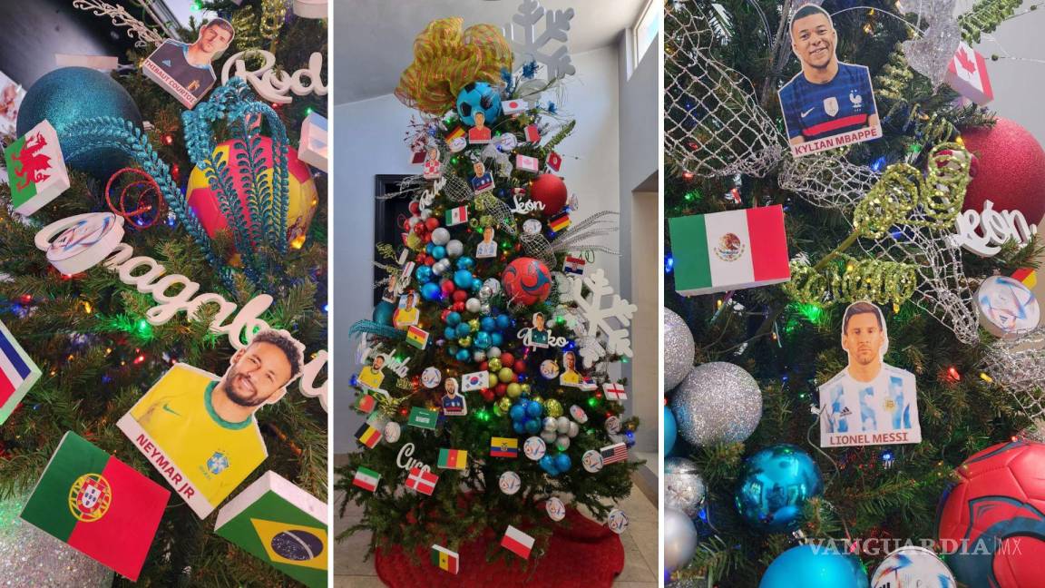 ¡Apasionados por el futbol! Familia de Saltillo coloca pino navideño con temática del Mundial Qatar 2022