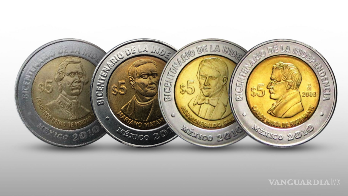 $!Las monedas de 5 pesos emitidas entre 2008 y 2010.