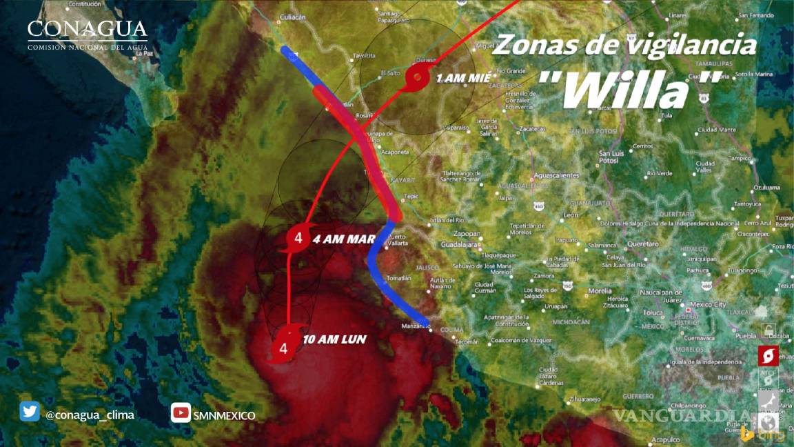 $!'Willa' se acerca a tierras mexicanas con toda su potencia, como huracán de categoría 5