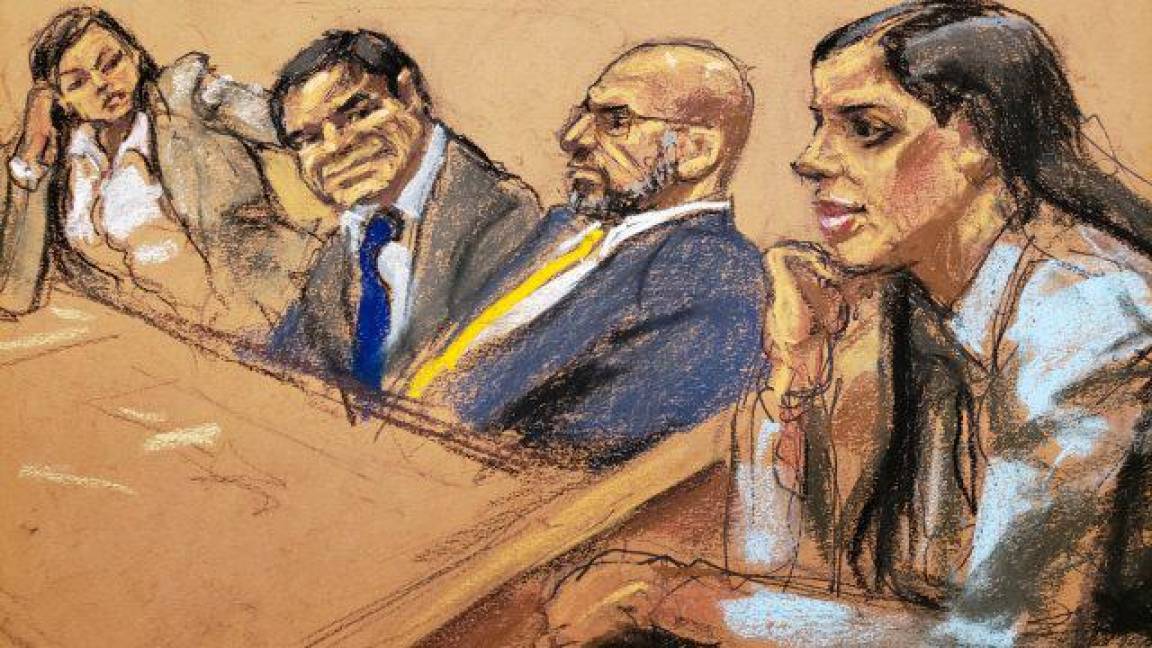 $!Ilustración del juicio a El ‘Chapo’ Guzmán en Nueva York; Emma Coronel Aispuro estuvo presente.