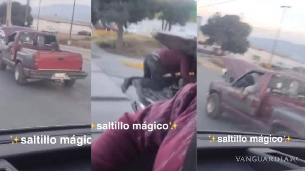 Video de hombre haciendo malabares en el cofre de una camioneta en plena circulación se viraliza en Saltillo