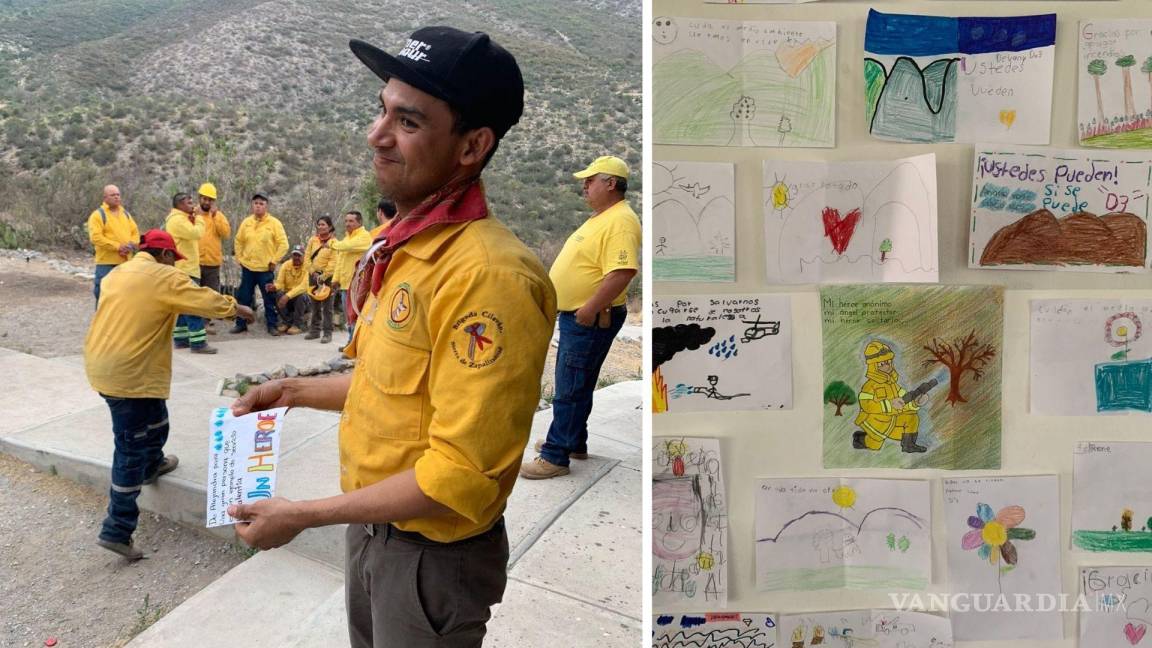 ‘¡Ustedes pueden!’; combatientes de incendios en Sierra Zapalinamé reciben cartas y dibujos de niños saltillenses
