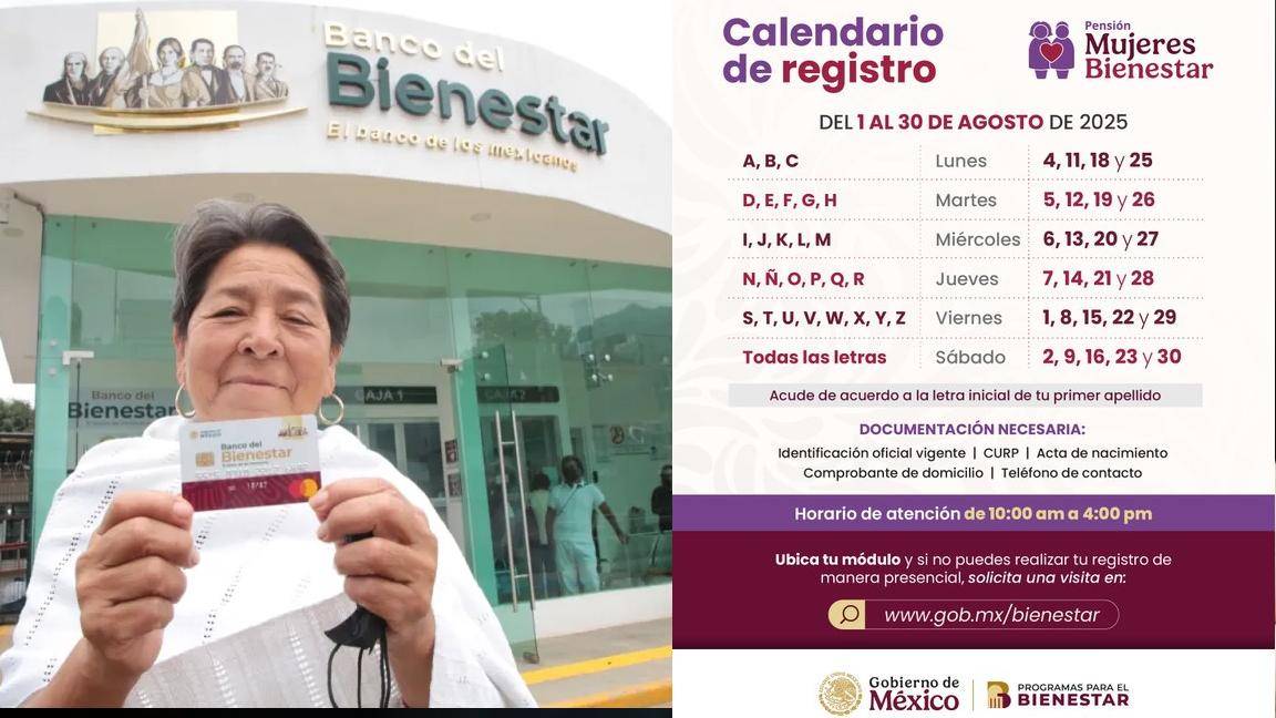 Pensión Mujeres Bienestar... ¿Quiénes se registran del 1 al 30 de agosto por apellido para recibir los 3 mil pesos y cómo hacer el trámite?