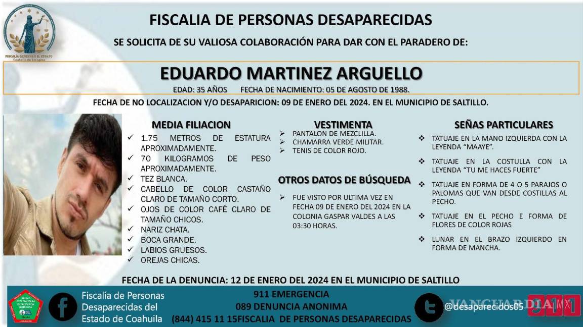 $!La dependencia informó la vestimenta y señas particulares del modelo.