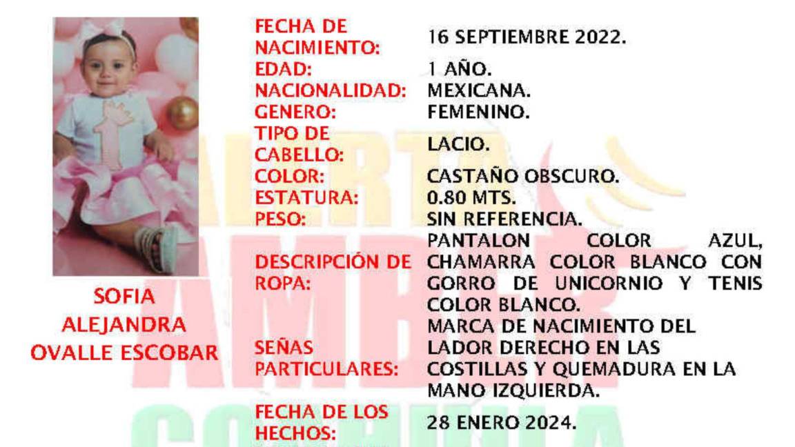 Alerta Amber en Coahuila: buscan a Sofía, bebé de 1 año desaparecida en Torreón